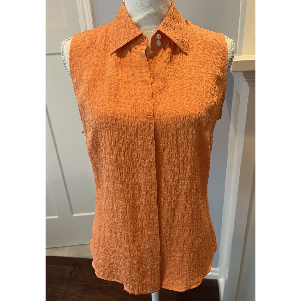 TALBOTS Size 8 Sleeveless 100% Textured Silk Top Deep Apricot Color Beautiful